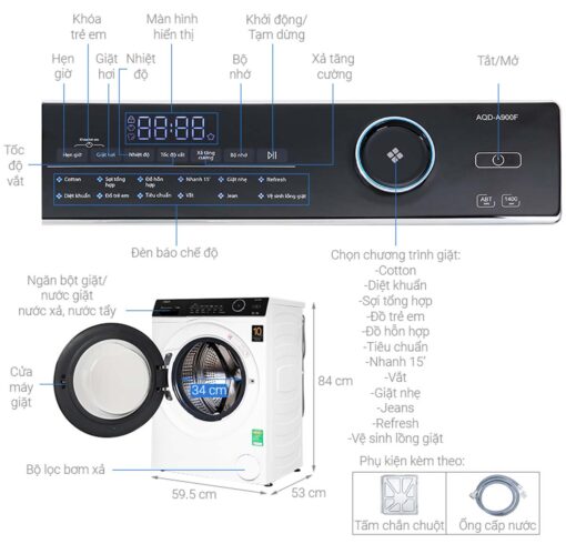 thong so ky thuat May Giat Aqua AQD A900F.W Inverter 9 Kg