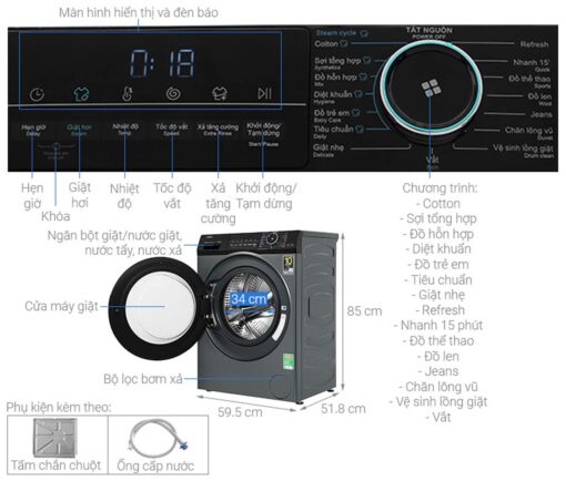 thong so ky thuat May Giat Aqua AQD A952J.BK Inverter 9.5Kg