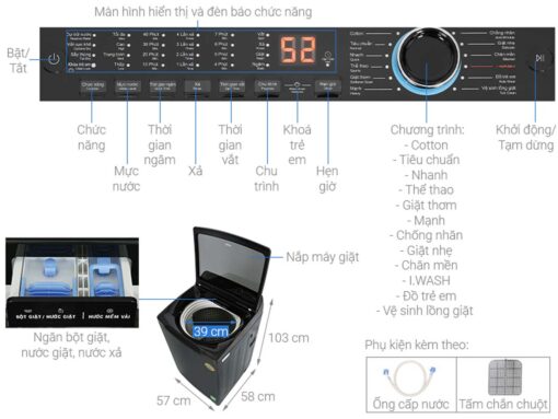 thong so ky thuat May Giat Aqua AQW DR105JT.BK Inverter 10.5kg