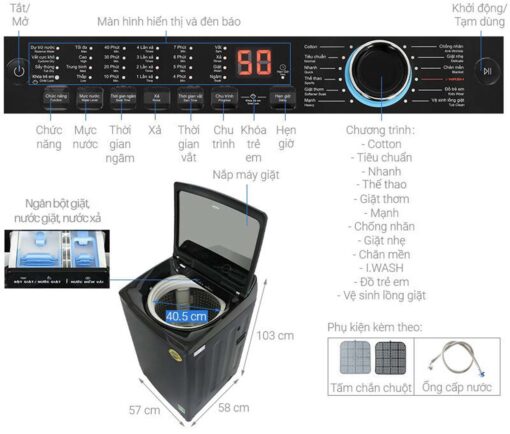 thong so ky thuat May Giat Aqua AQW DR120HT.BK Inverter 12kg