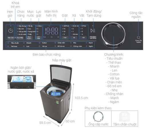 thong so ky thuat May Giat Aqua AQW DR130UGT.PS Inverter 13 Kg