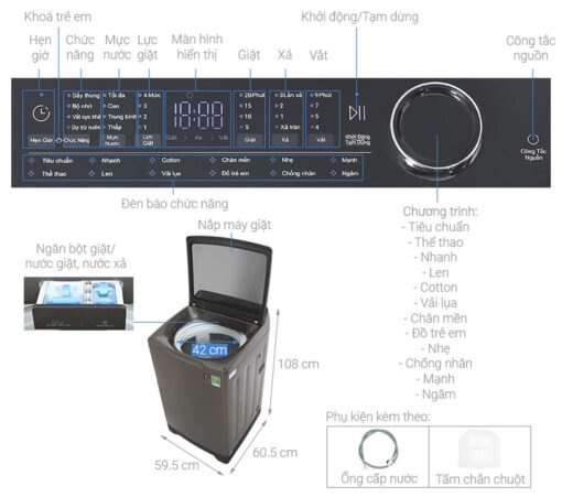 thong so ky thuat May Giat Aqua AQW DR150UGT.PS Inverter 15 Kg