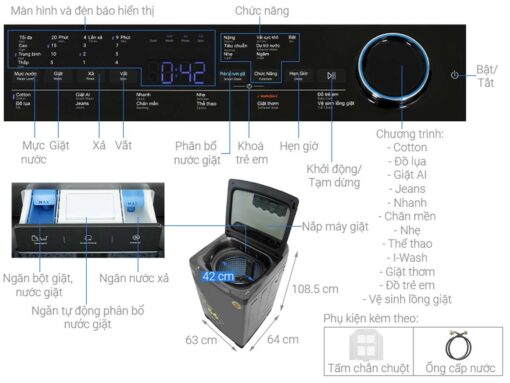 thong so ky thuat May Giat Aqua AQW DR160UHT.PS Inverter 16Kg