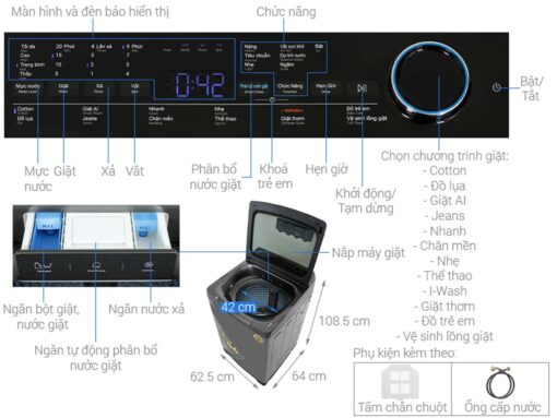 thong so ky thuat May Giat Aqua AQW DR180UHT.PS Inverter 18Kg