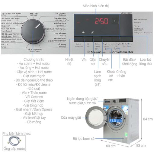 thong so ky thuat May Giat Beko WCV8614XB0STS 8 Kg Inverter