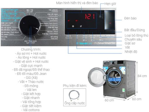 thong so ky thuat May Giat Beko WCV9614XB0STM 9 Kg Inverter