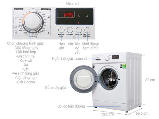 thong so ky thuat May Giat Midea MFD80 1208 Long Ngang 8Kg