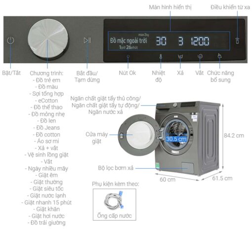 thong so ky thuat May Giat Samsung WW90T634DLNSV AI Inverter 9Kg