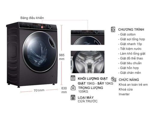 thong so ky thuat May Giat Say Aqua AQD AH1500H.PS Inverter Giat 15Kg Say 10Kg