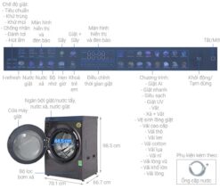 thong so ky thuat May Giat Say Aqua Inverter AQD DH1500G.PP Giat 15 Kg Say 10 Kg