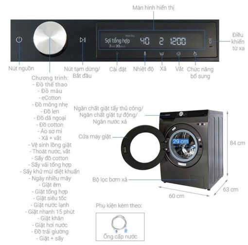 thong so ky thuat May Giat Say Samsung WD11T734DBXSV Inverter 11Kg Say 7Kg