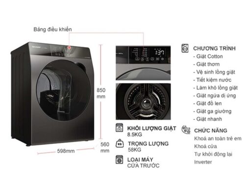 thong so ky thuat May Giat Sharp ES FK852SV G Inverter 8.5 Kg