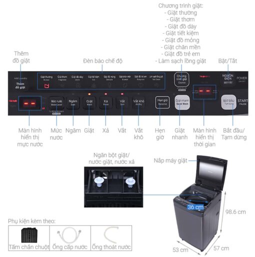 thong so ky thuat May Giat Sharp ES X95HV S Inverter 9.5 Kg