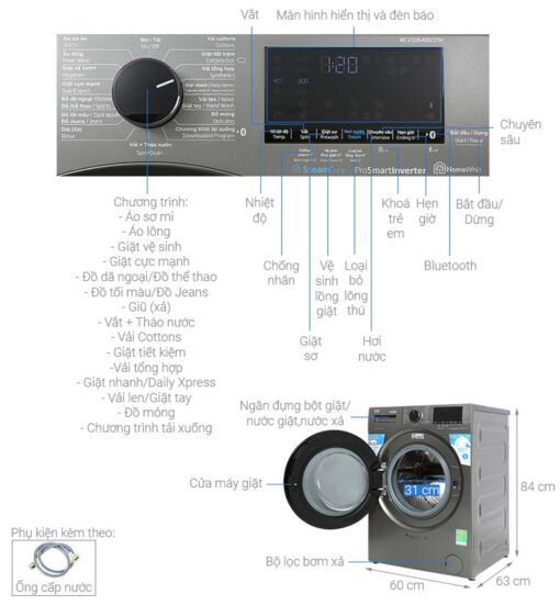 thong so ky thuat May giat Beko WCV10648XSTM 10 Kg Long Ngang Inverter