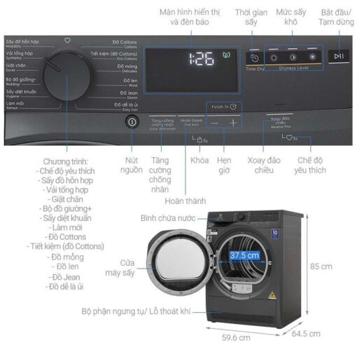 thong so ky thuat May say quan ao Electrolux EDH803J5SC 8Kg