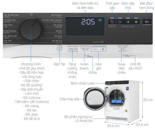 thong so ky thuat May say quan ao Electrolux EDH803J5WC 8Kg