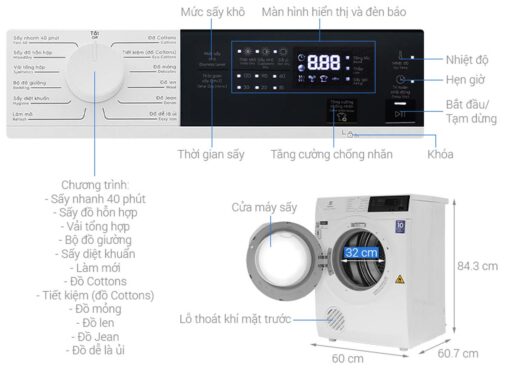 thong so ky thuat May say quan ao Electrolux EDV804H3WC 8Kg
