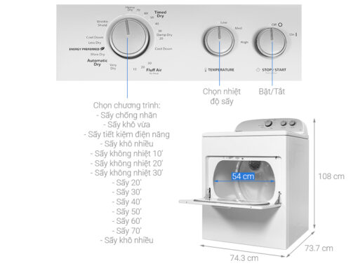 thong so ky thuat May say quan ao WhirlPool 3LWED4815FW 15Kg