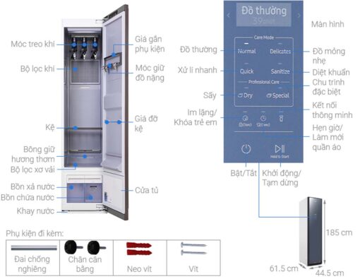 thong so ky thuat Tu Say Cham Soc Quan Ao Samsung DF60R8600CGSV