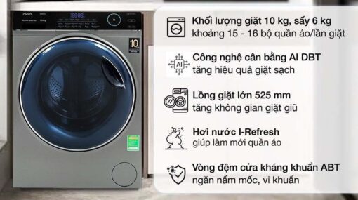 tinh nang May Giat Say Aqua AQD AH1000G.PS Inverter Giat 10 Kg Say 6 Kg