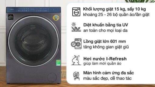 tinh nang May Giat Say Aqua Inverter AQD DH1500G.PP Giat 15 Kg Say 10 Kg