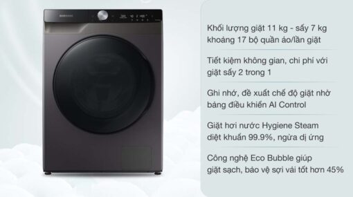 tinh nang May Giat Say Samsung WD11T734DBXSV Inverter 11Kg Say 7Kg
