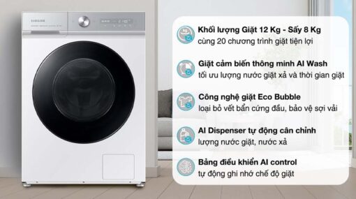 tinh nang May Giat Say Samsung WD12BB944DGHSV Bespoke AI Inverter Giat 12Kg Say 8Kg