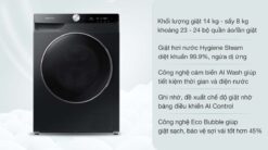 tinh nang May Giat Say Samsung WD14TP44DSBSV Inverter Giat 14Kg Say 8Kg
