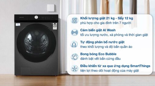 tinh nang May Giat Say Samsung WD21B6400KVSV Bespoke Inverter Giat 21Kg Say 12Kg