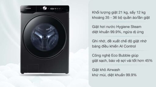 tinh nang May Giat Say Samsung WD21T6500GVSV Inverter Giat 21Kg Say 12Kg