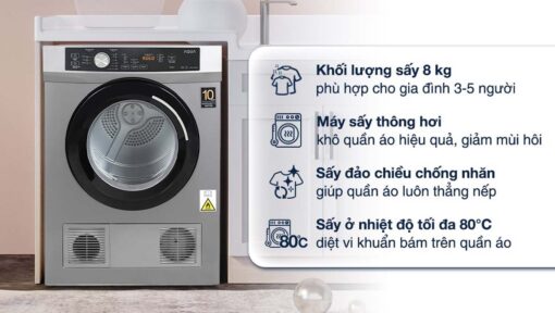 tinh nang May say quan ao Aqua AQH V800H.SS 8Kg