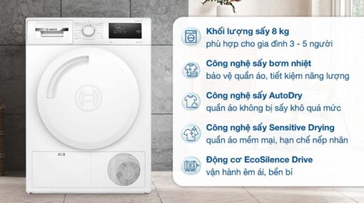 tinh nang May say quan ao Bosch WTH83028SG 8Kg Series 4