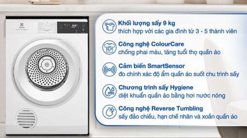 tinh nang May say quan ao Electrolux EDV904H3WC 9Kg