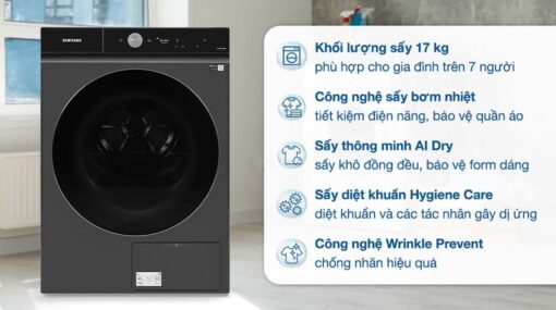 tinh nang May say quan ao Samsung DV17B9750CVSV Bespoke 17Kg
