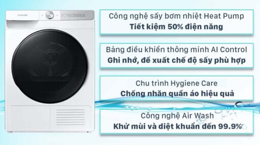 tinh nang May say quan ao Samsung DV90T7240BHSV bom nhiet 9Kg
