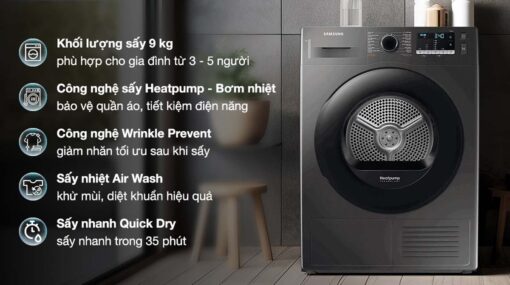 tinh nang May say quan ao Samsung DV90TA240AXSV bom nhiet 9Kg