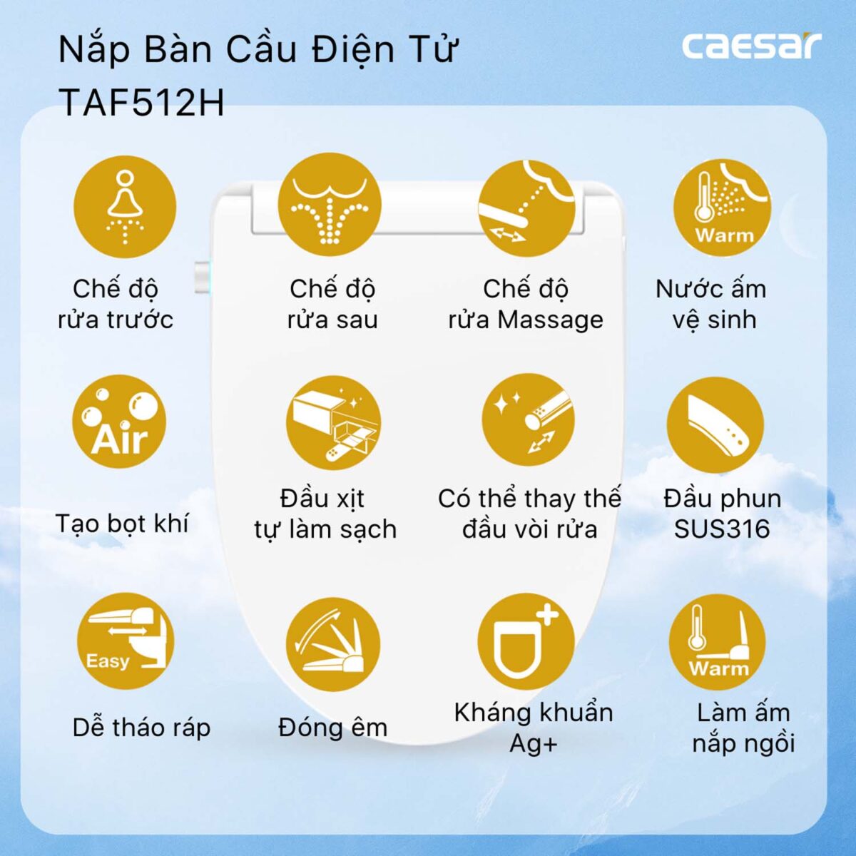 Bồn cầu thông minh CAESAR CT1338 TAF512H nắp rửa điện tử - Ảnh 4