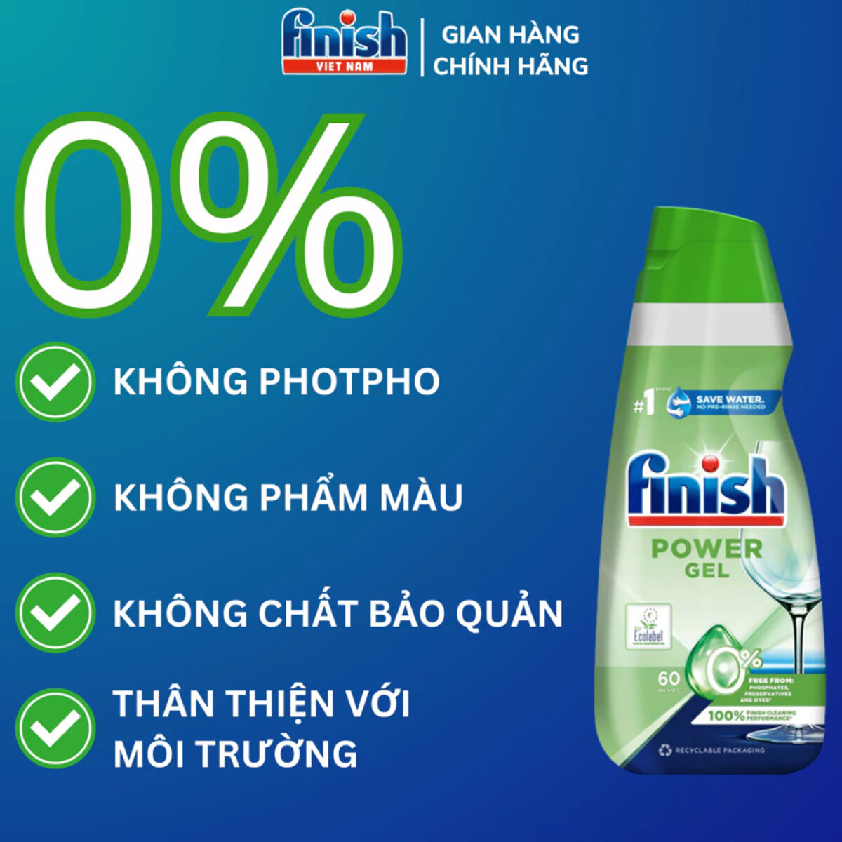 Gel rửa bát FINISH Power Eco 0% chai 900ml - Ảnh 3