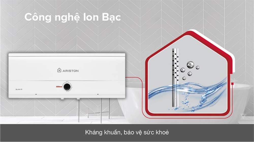 cong nghe nano bac ag khu khuan Binh nong lanh ARISTON SLIM3 20 R MT 20L AG lit SL3 ngang gian tiep 2.5FE 2500W