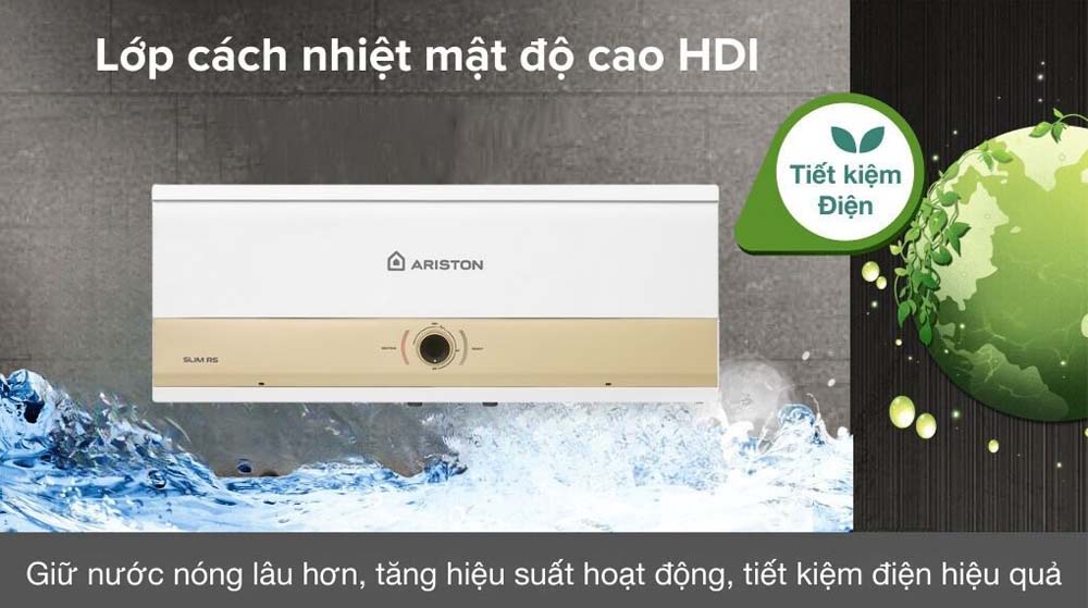 lop cach nhiet mat do cao hdi Binh nong lanh ARISTON SLIM3 20 RS MT AG 20L lit SL3 ngang gian tiep 2.5FE 2500W