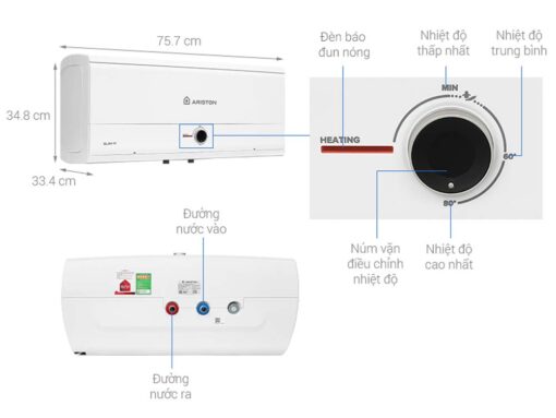 thong so Binh nong lanh ARISTON SLIM3 30 R MT 30L AG lit SL3 ngang gian tiep 2.5FE 2500W