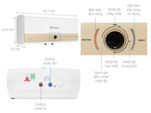 thông số kỹ thuật Bình nóng lạnh ARISTON SLIM3 30 RS MT AG+ 30L lít (SL3) ngang gián tiếp 2.5FE 2500W