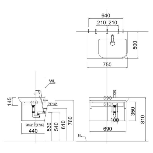 Ban ve ki thuat chau lavabo CAESAR LF5374 dat ban