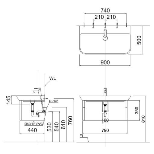 Ban ve ki thuat chau lavabo CAESAR LF5376 dat ban