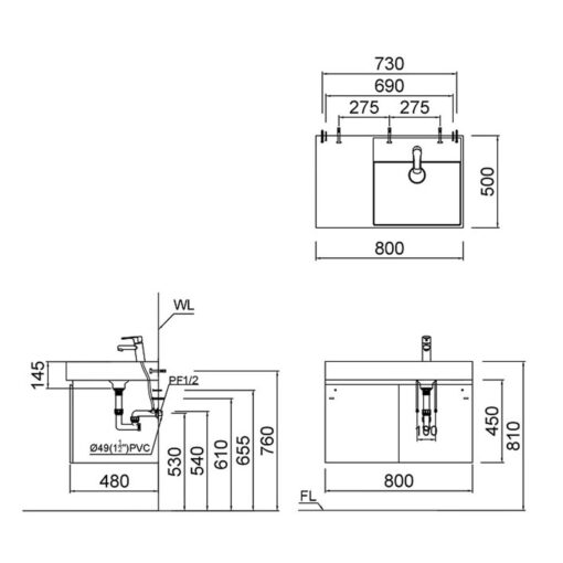 Ban ve ki thuat chau lavabo CAESAR LF5384 dat ban