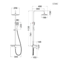 Bản vẽ kỹ thuật Vòi sen cây CAESAR S788CB nhiệt độ