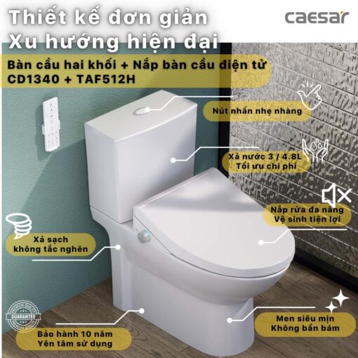 Bồn cầu thông minh CAESAR CD1340 TAF512H nắp rửa điện tử