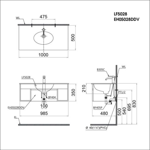 ban ve kich thuoc Chau lavabo dat ban CAESAR LF5028