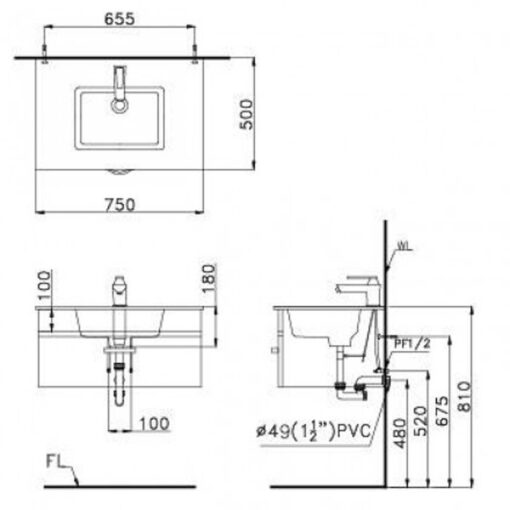 ban ve kich thuoc Chau lavabo dat ban CAESAR LF503201