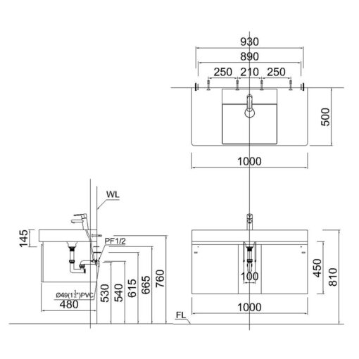 ban ve ky thuat Chau lavabo dat ban CAESAR LF5386